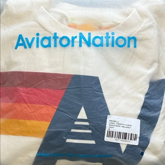 🏄‍♀️Aviator Nation LOGO CROPPED CREW SWEATSHIRT RELAXED -VINTAGE WHITE-Medium - Picture 10 of 11